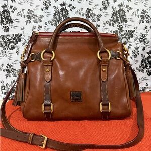 Dooney & Bourke Florentine Leather Satchel Cognac Brown Top Handle Crossbody